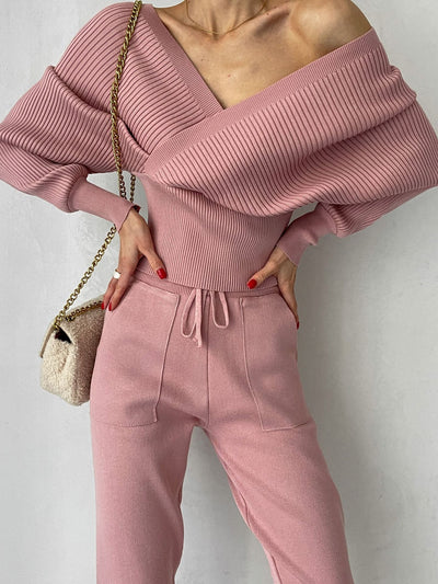 Evelyn™ - Stylish Off Shoulder Knitted Two Piece Set