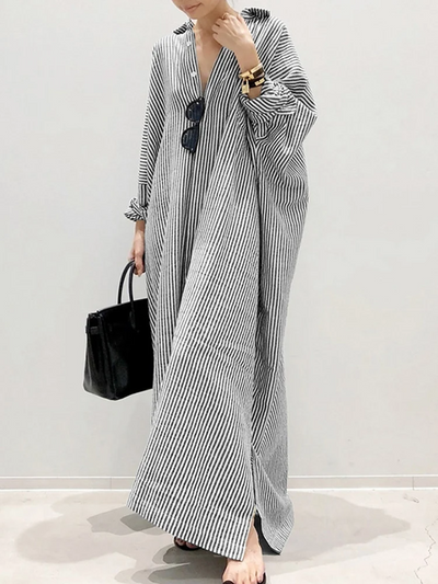 Alice™ - Stylish Puff Sleeve Stripe Printed Maxi Dress