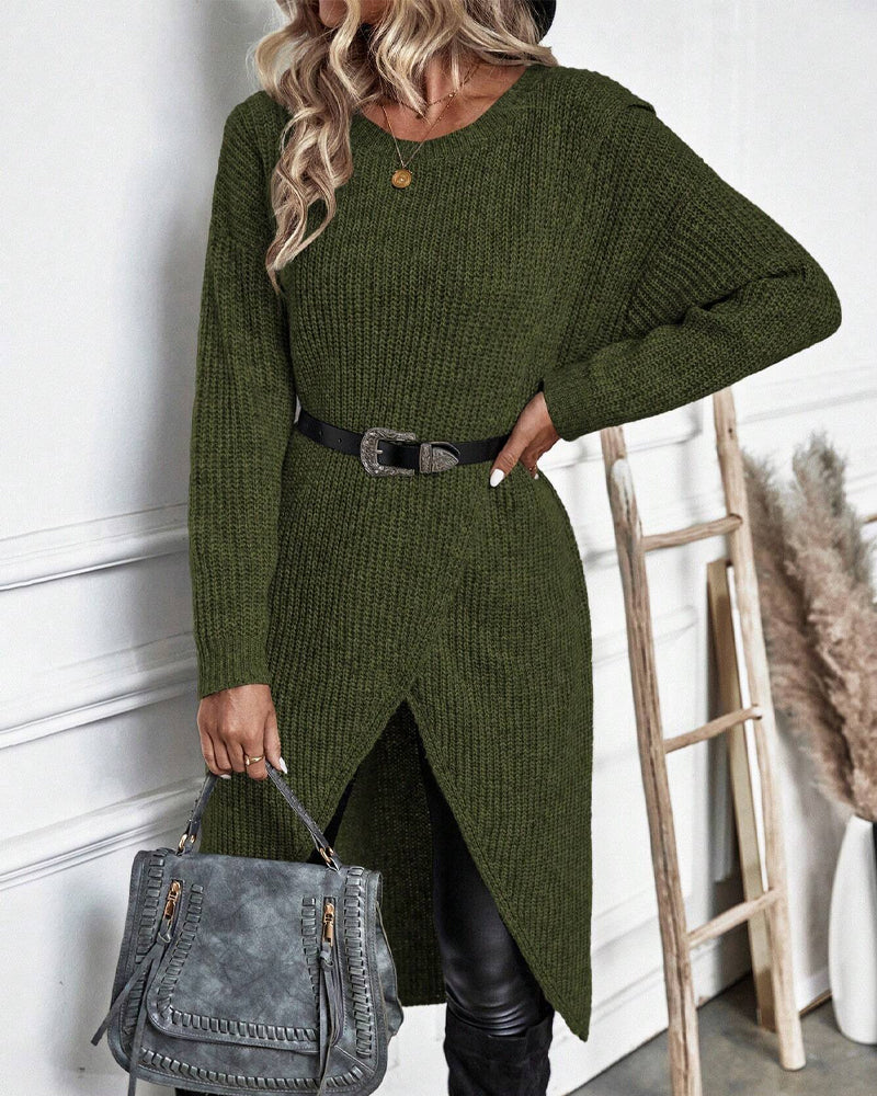 Aurora™ - Comfortable Solid-Colored Irregular Style Sweater Dress