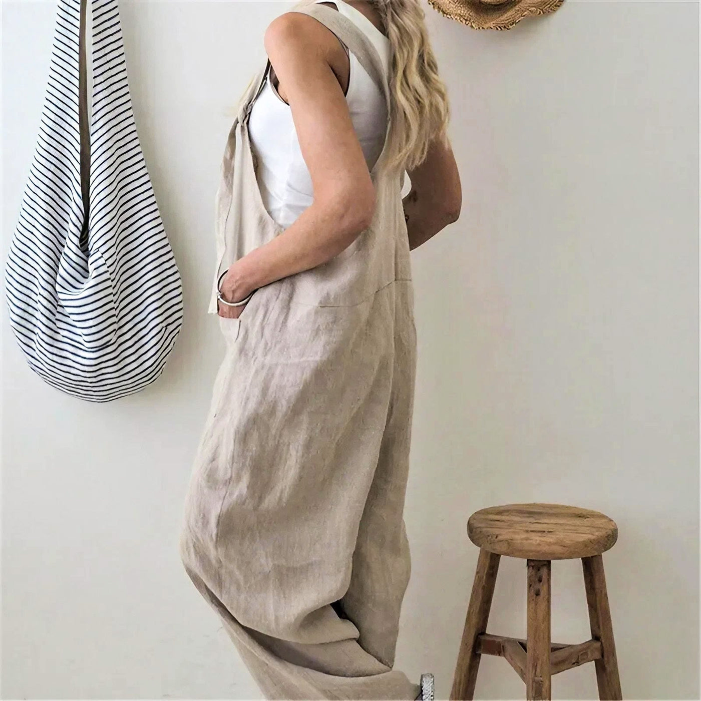 Scarlett™ - Casual Loose Cotton Linen Solid Pockets Jumpsuit