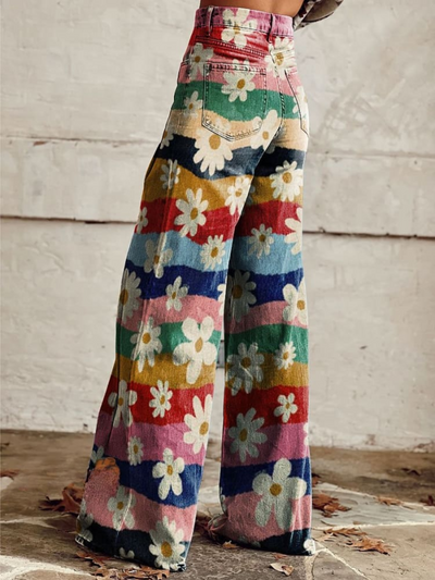 Alice™ - Vintage Colorful Striped Floral Printed Wide Leg Pants