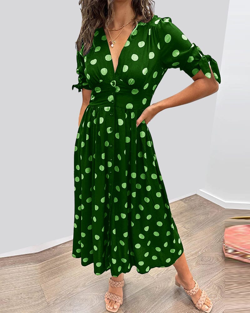 Alice™ - Polka Dot Dress With Deep V-neck