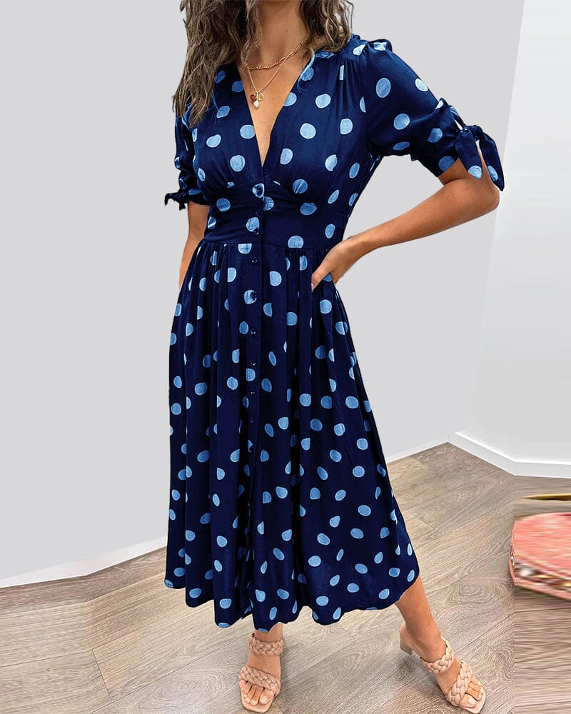 Alice™ - Polka Dot Dress With Deep V-neck