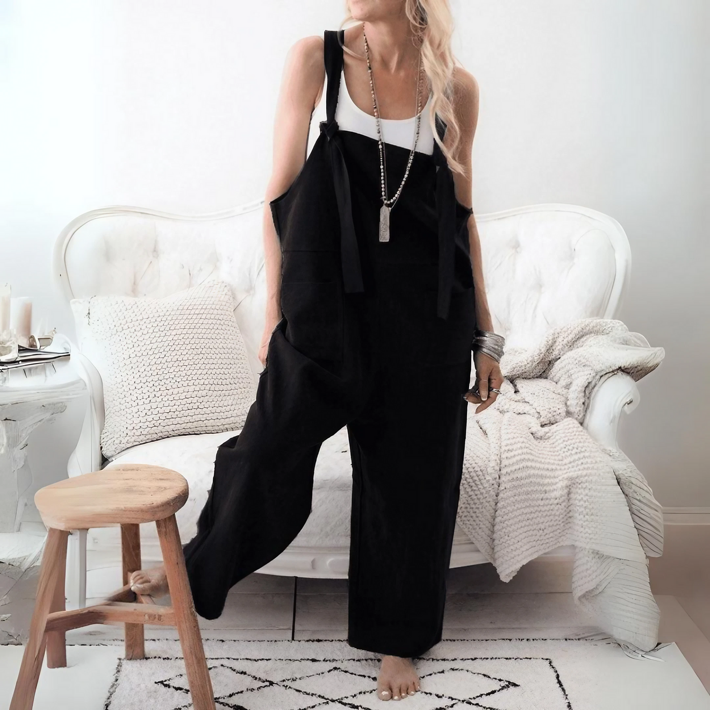 Scarlett™ - Casual Loose Cotton Linen Solid Pockets Jumpsuit