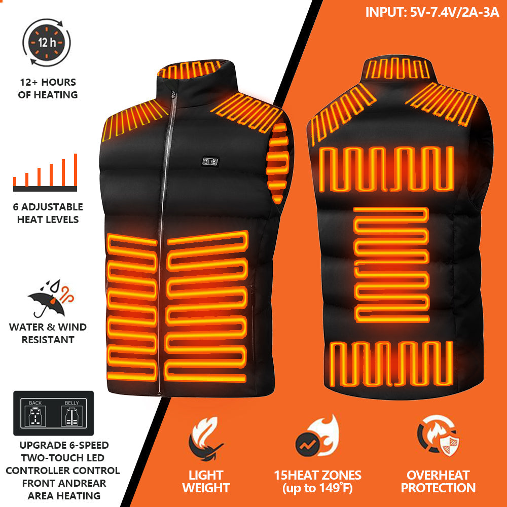 Alfie™ - Upgraded Version Two-touch 15 Heat Zones LED Controller Heated Vest