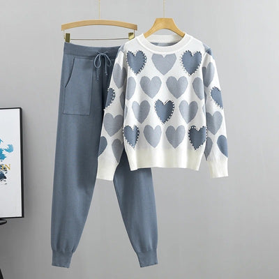 Mila™ - Comfortable Heart Print Knitted Pajama Set