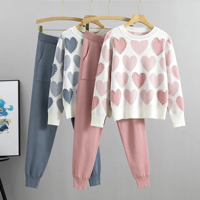 Mila™ - Comfortable Heart Print Knitted Pajama Set