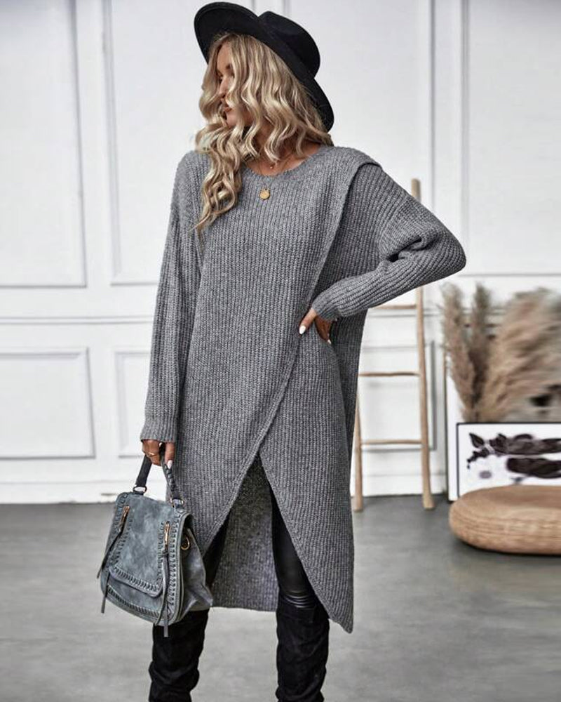 Aurora™ - Comfortable Solid-Colored Irregular Style Sweater Dress