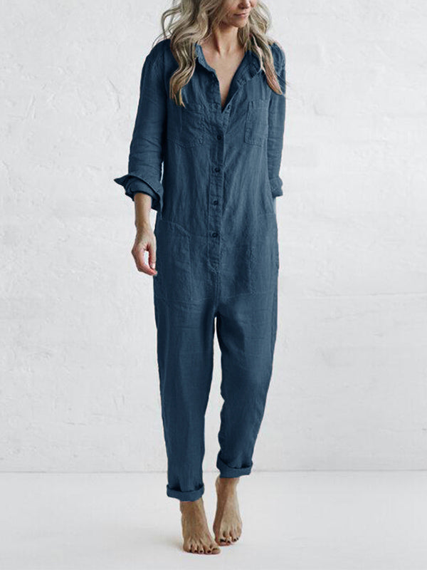 Florence™ - Comfortable Linen Long-Sleeved Jumpsuit