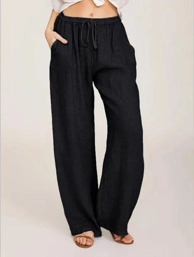 Harper™ - Cotton Linen Loose Solid Elastic Waist Trouser