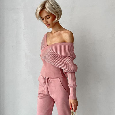 Evelyn™ - Stylish Off Shoulder Knitted Two Piece Set