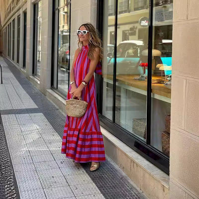 Scarlett™ - Comfortable Bold Stripe Halter Neck Maxi Dress