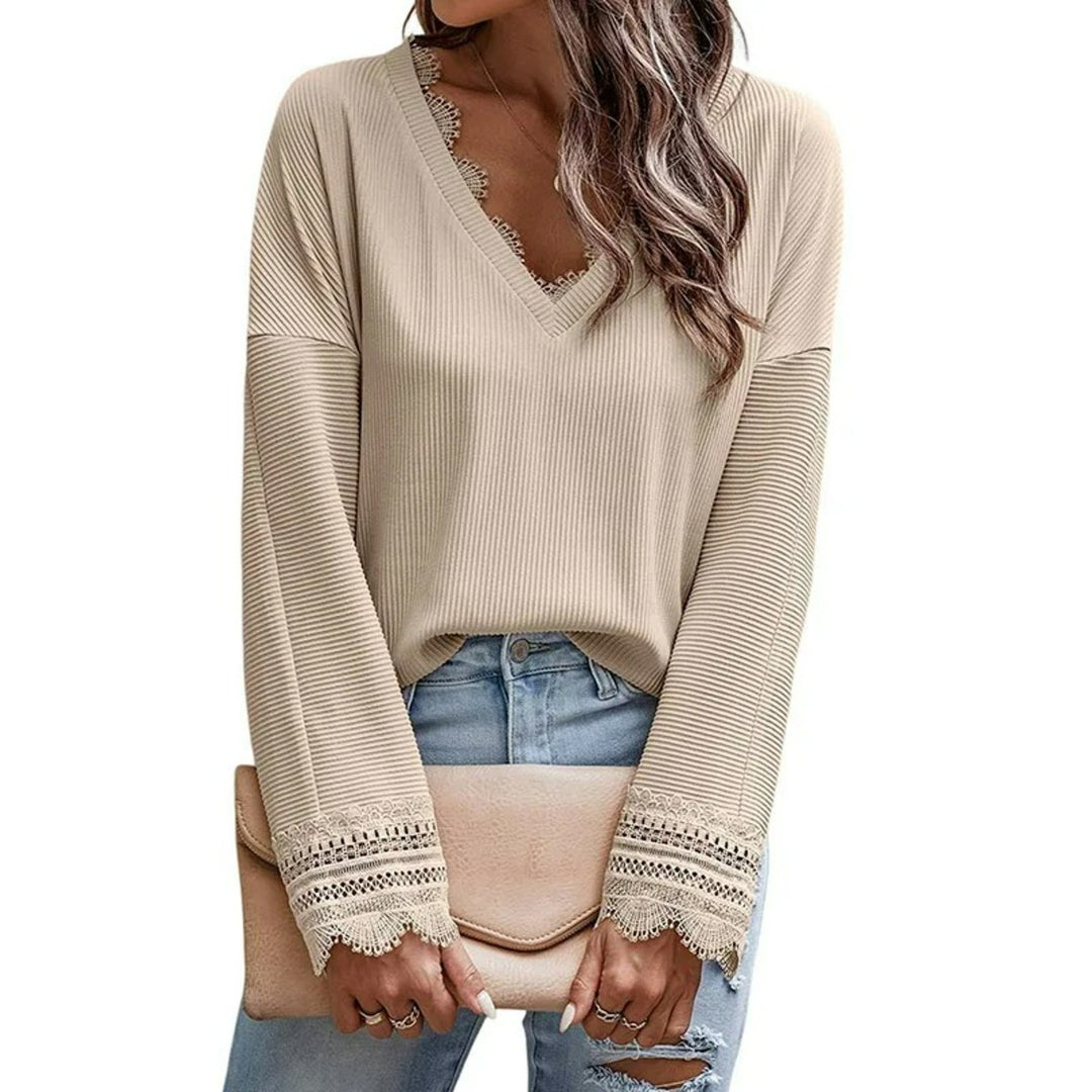 Ruby™ - V-Neck Long-Sleeved Knitted Sweater