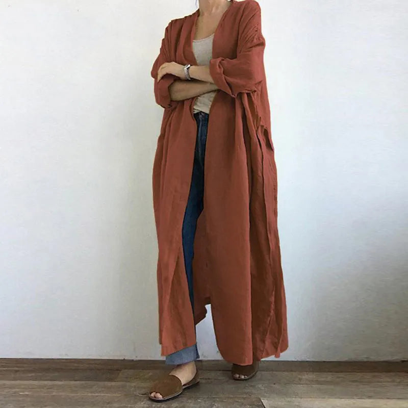 Aurora™ - Long Sleeve Open Front Cotton Linen Cardigan