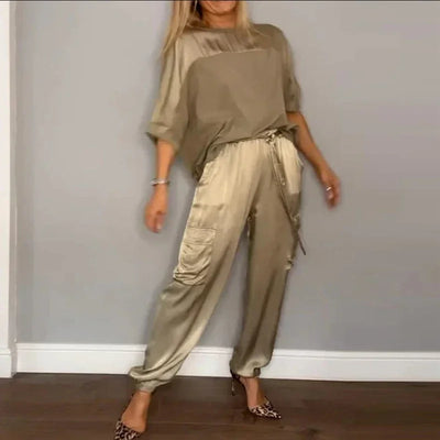 Olivia™ - Smooth Satin Half-sleeved Top and Pant Set