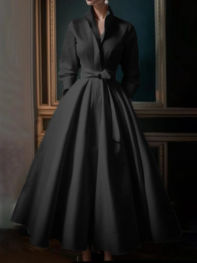 Ivy™ - Minimalist Stand Collar A-Line Long Dress