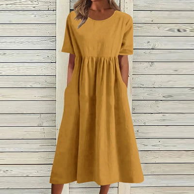 Lily™ - Vintage Breathable Cotton O-Neck Maxi Dress