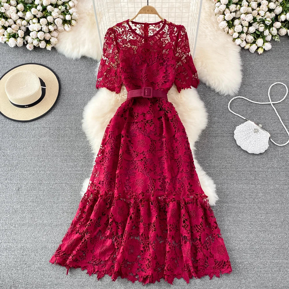 Isla™ - Stylish Floral Lace Midi Dress