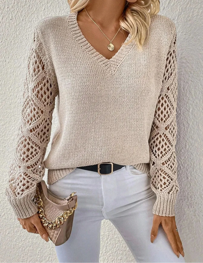 Scarlett™ - Stylish V-Neck Sweater With Handmade Details