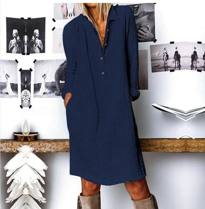 Daisy™ - Comfortable Cotton Linen Long Sleeve Dress