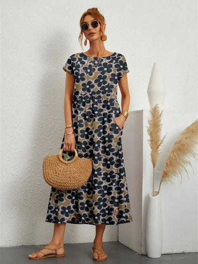 Holly™ - Stylish O-neck Printed Dress with Pockets