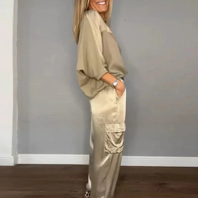 Olivia™ - Smooth Satin Half-sleeved Top and Pant Set