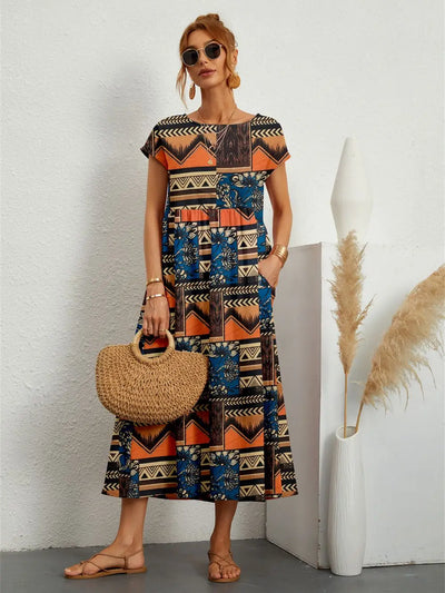 Holly™ - Stylish O-neck Printed Dress with Pockets