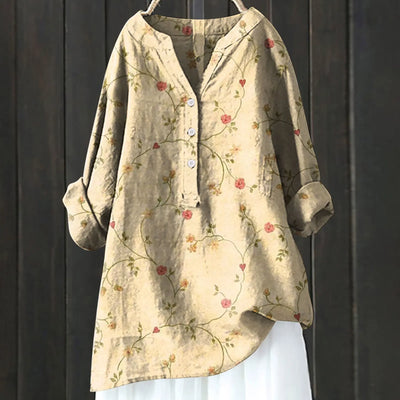 Luna™ - Vintage Floral Art Print Linen Shirts