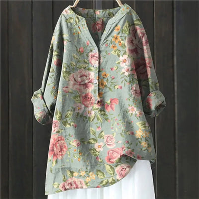 Luna™ - Vintage Floral Art Print Linen Shirts