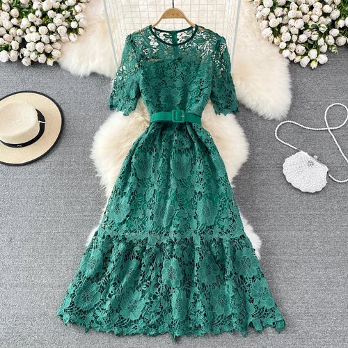 Isla™ - Stylish Floral Lace Midi Dress