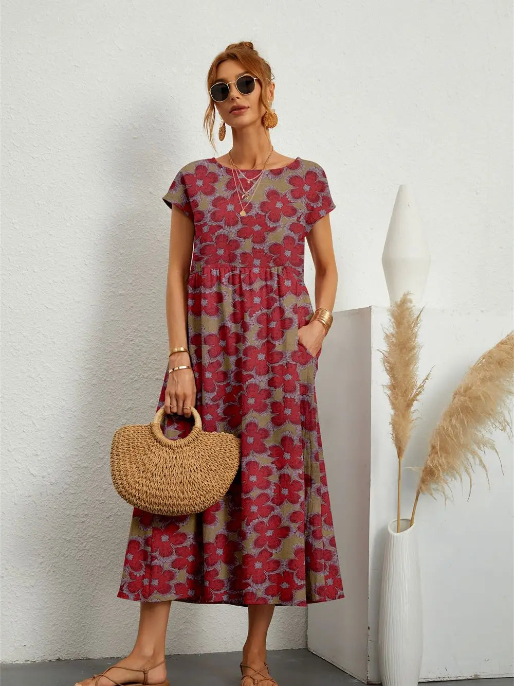 Holly™ - Stylish O-neck Printed Dress with Pockets