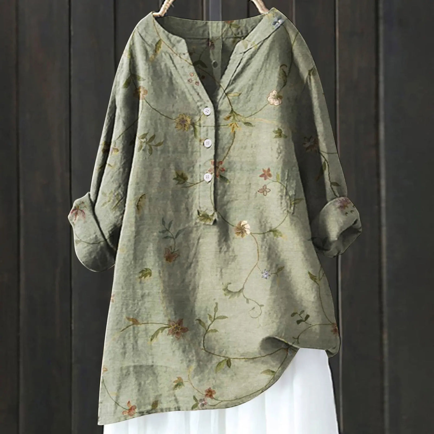 Luna™ - Vintage Floral Art Print Linen Shirts