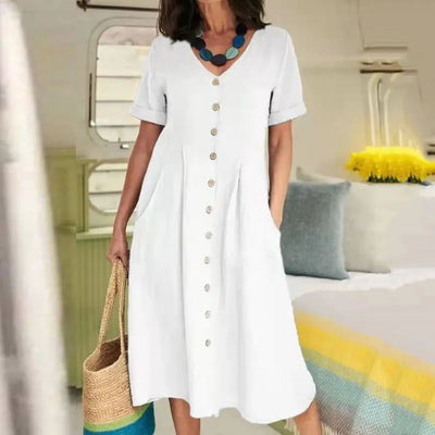 Rosie™ - Retro V-Neck Cotton Linen Loose Summer Dress