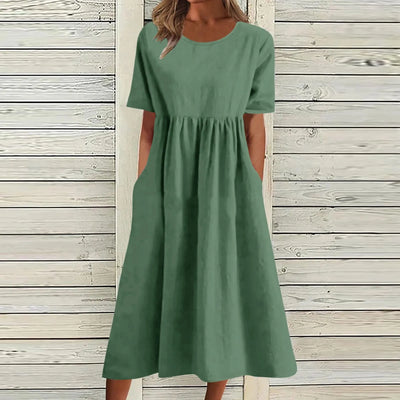 Lily™ - Vintage Breathable Cotton O-Neck Maxi Dress