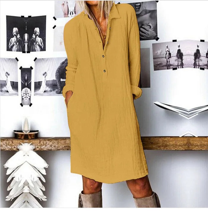 Daisy™ - Comfortable Cotton Linen Long Sleeve Dress