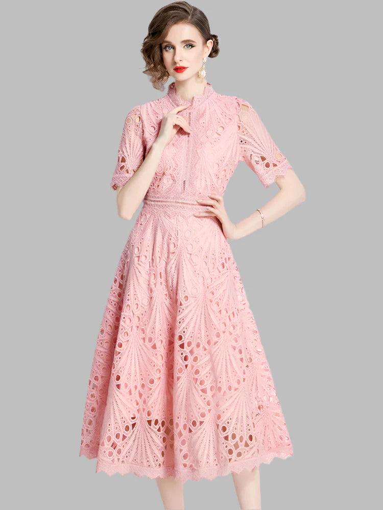 Olivia™ -  Elegant Floral Crochet Lace Midi Dress