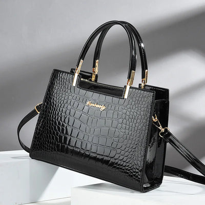 Lola™ - Shiny Crocodile Pattern Leather Handbag