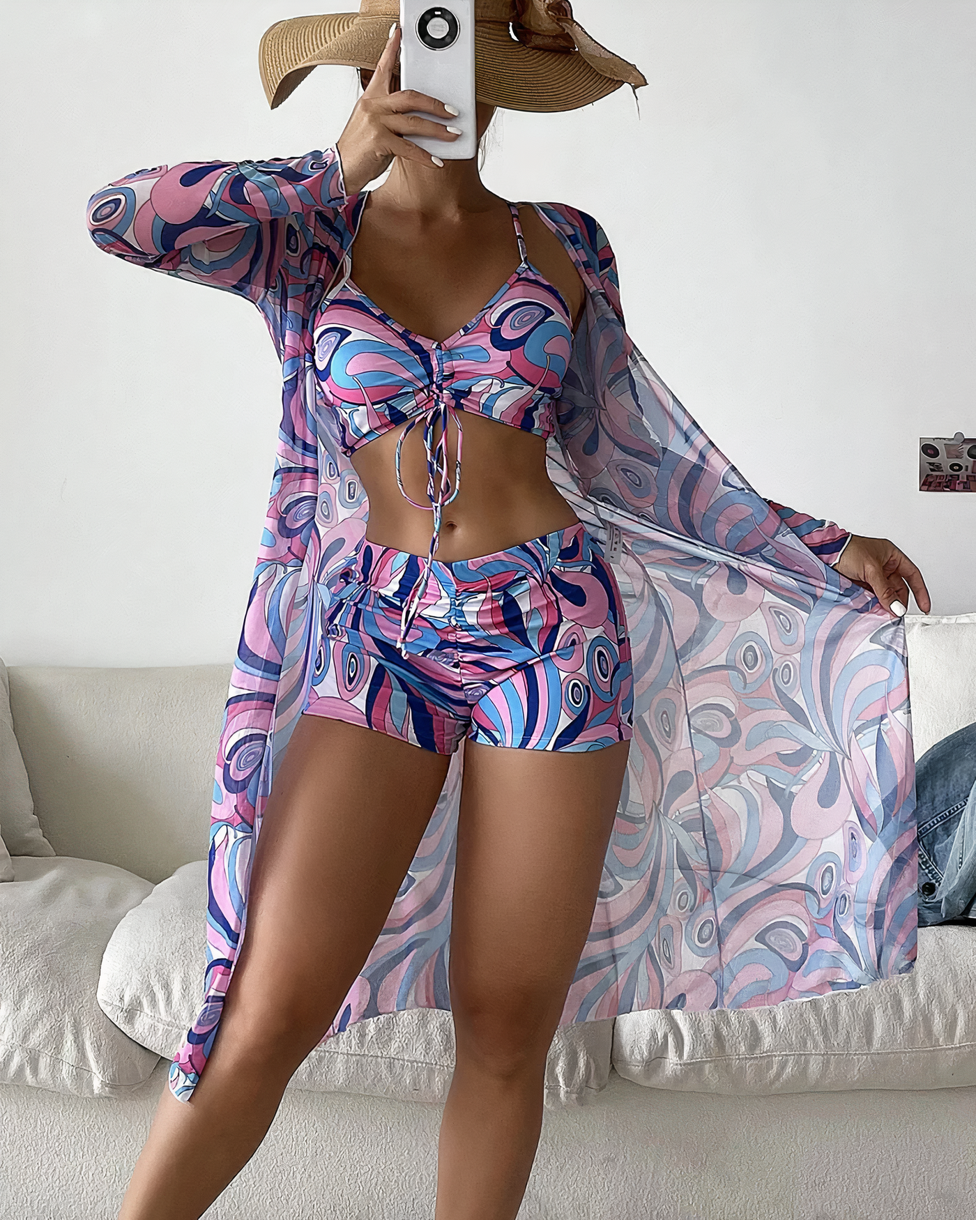 Avery™ - High-Waist Bikini Set with Cover-Up