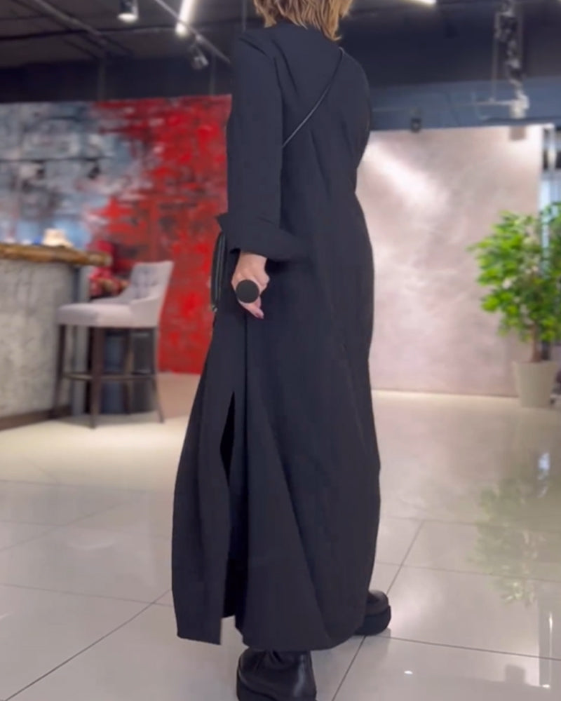 Lily™ - Comfy Loose Long Dress With Side Slit Lapel