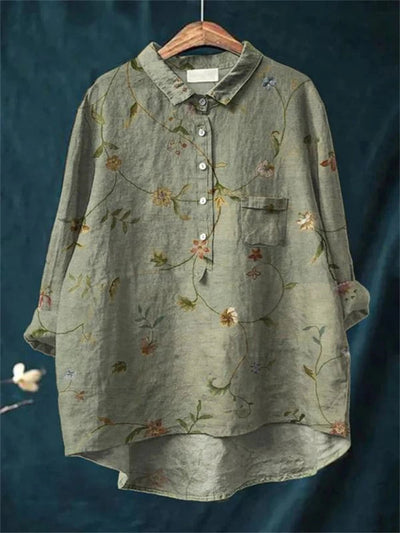 Sophina™ - Vintage Retro Floral Art Print Cotton Linnen Shirt