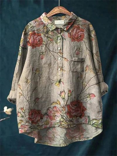 Sophina™ - Vintage Retro Floral Art Print Cotton Linnen Shirt