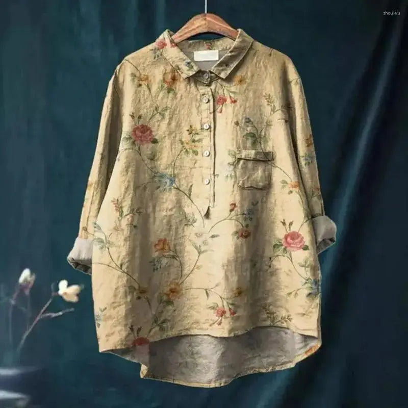 Sophina™ - Vintage Retro Floral Art Print Cotton Linnen Shirt