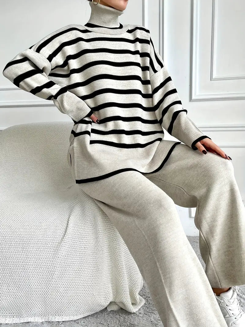 Amelia™ - Stylish Stripped Turtlenack Pants Set