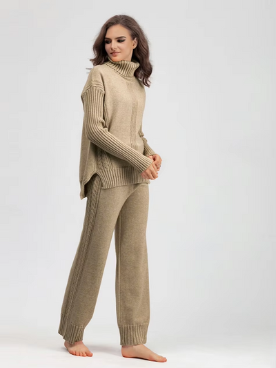 Emily™ - Stylish High-neck Pullover Knit Sweater with Loose Pants Set