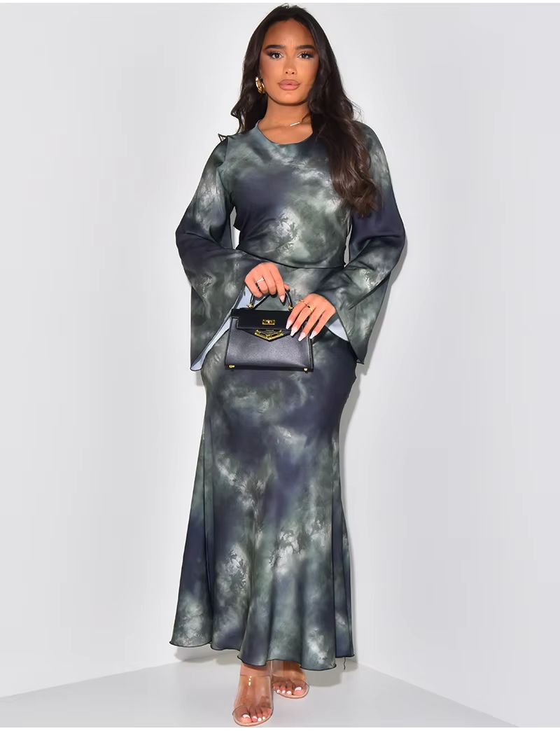 Sophia™ - Elegant Satin Printed Bandage Maxi Dress