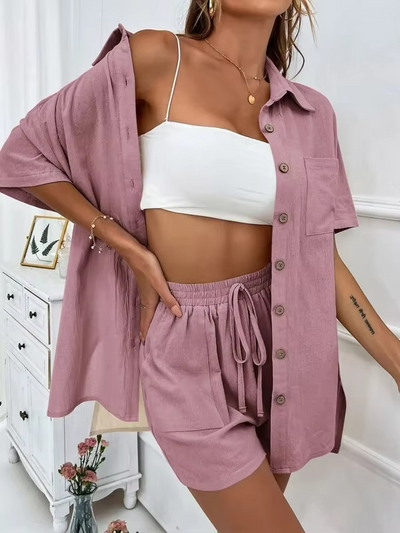Sophia™ - Comfortable Linen Shirt and Shorts Set