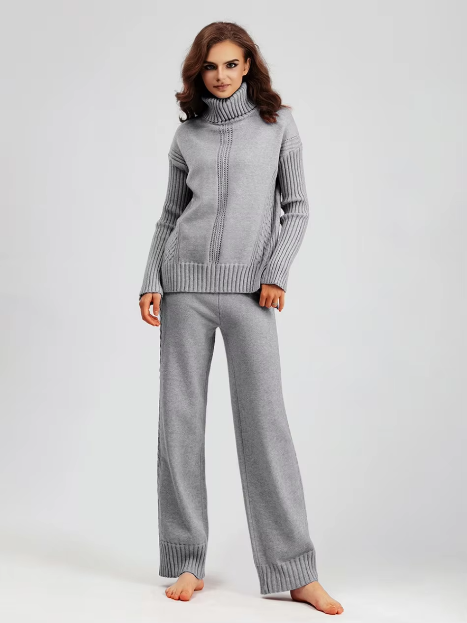 Emily™ - Stylish High-neck Pullover Knit Sweater with Loose Pants Set