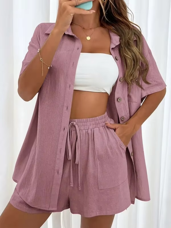 Sophia™ - Comfortable Linen Shirt and Shorts Set
