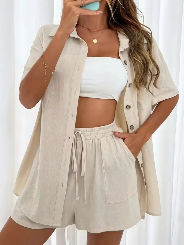 Sophia™ - Comfortable Linen Shirt and Shorts Set