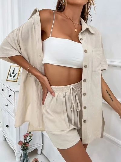 Sophia™ - Comfortable Linen Shirt and Shorts Set